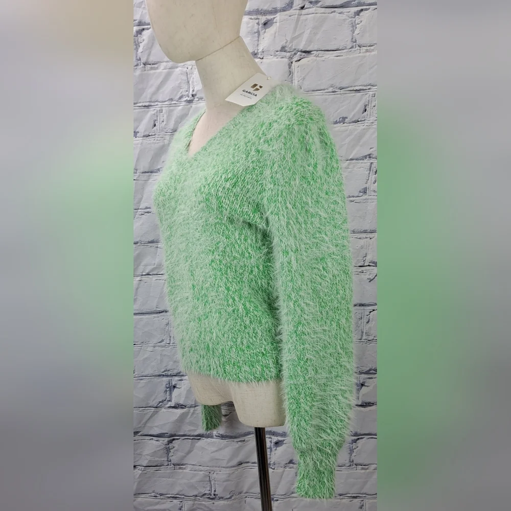 NWT Garcia Jeans Womens Green Fuzzy Sweater Mohair Like Acrylic Wool Nylon Small - Picture 12 of 16